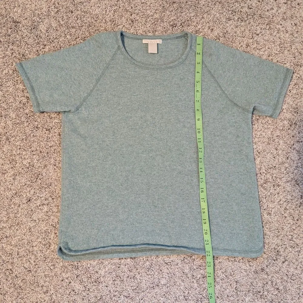 J. Jill Cashmere Short Sleeve Crew Neck Sweater Tee Green Minimalist Med